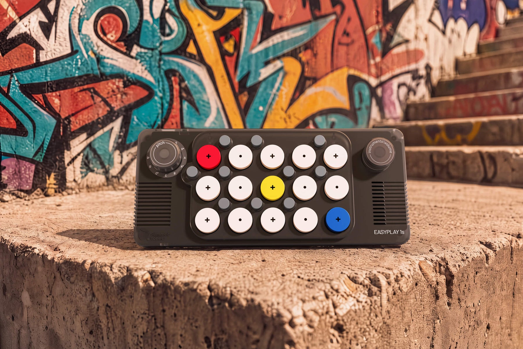 EASYPLAY 1S against a graffiti wall